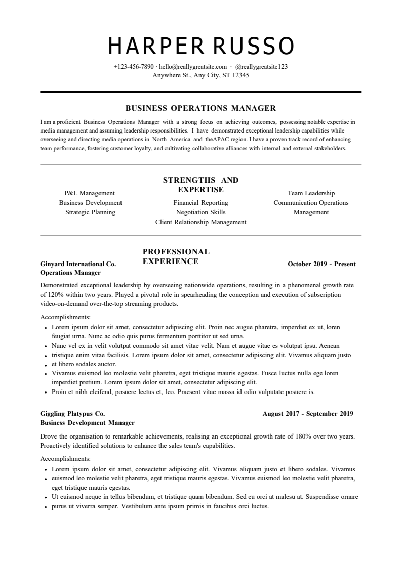 Black and White Corporate Resume